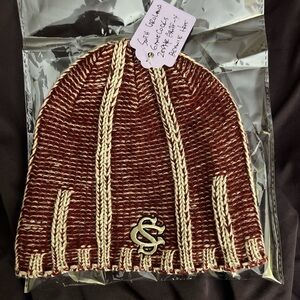 Brown and Cream Knit Beanie with Logo